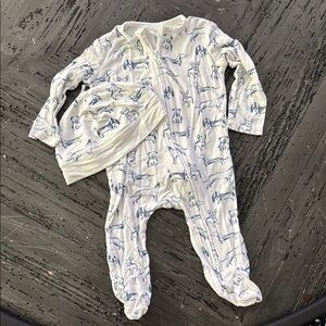 Little Me White and Blue puppy dog Footie One Piece & hat